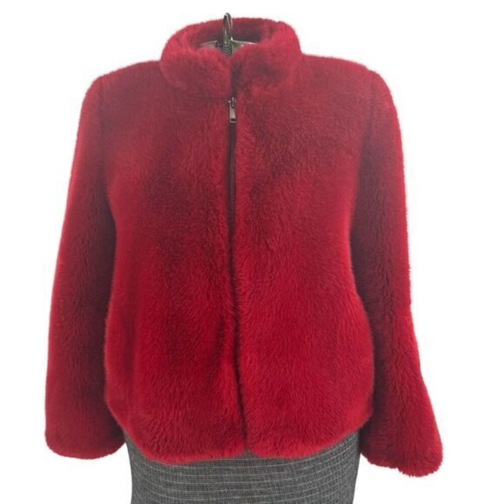 Tri_Outerwear Red Furry Cropped Jacket Fully Lined Christmas Women's Size‎ XS